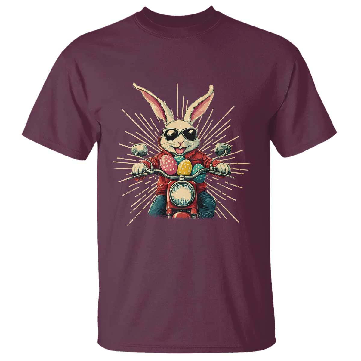 Biker Bunny T Shirt Retro Easter Day Rabbit Ride Motorcycles Motorbike TS10 Maroon Print Your Wear