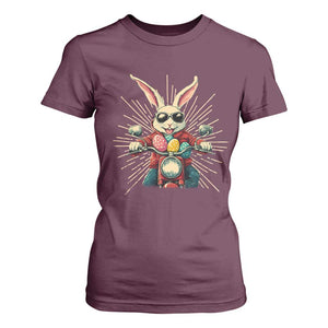 Biker Bunny T Shirt For Women Retro Easter Day Rabbit Ride Motorcycles Motorbike TS10 Maroon Print Your Wear