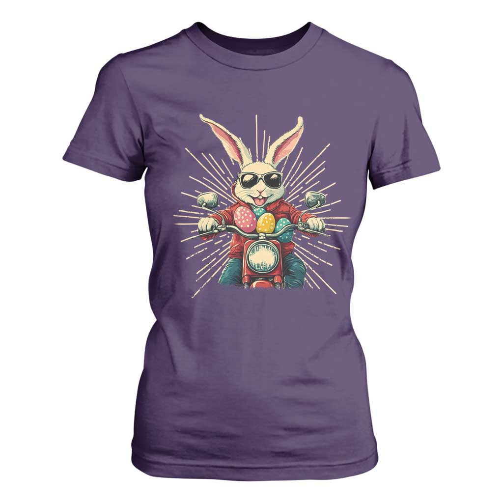 Biker Bunny T Shirt For Women Retro Easter Day Rabbit Ride Motorcycles Motorbike TS10 Purple Print Your Wear