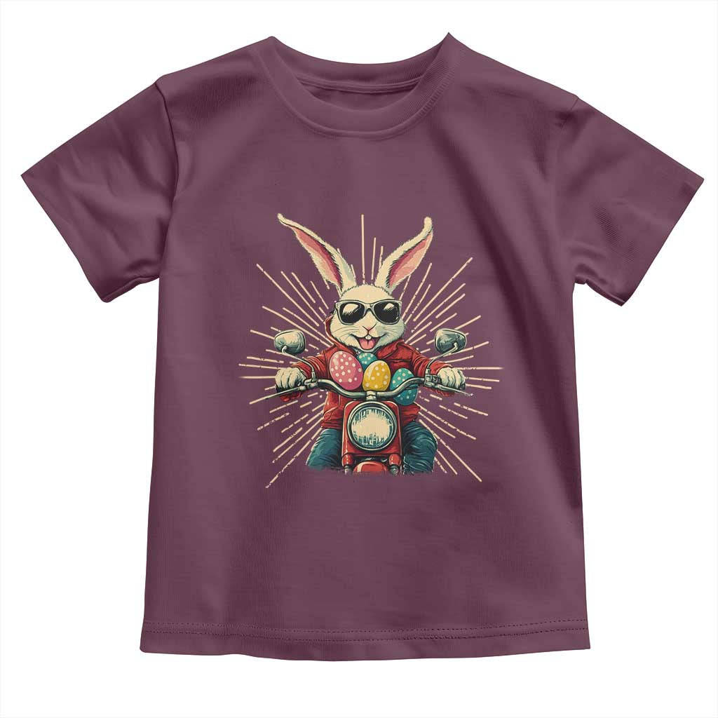 Biker Bunny Toddler T Shirt Retro Easter Day Rabbit Ride Motorcycles Motorbike TS10 Maroon Print Your Wear