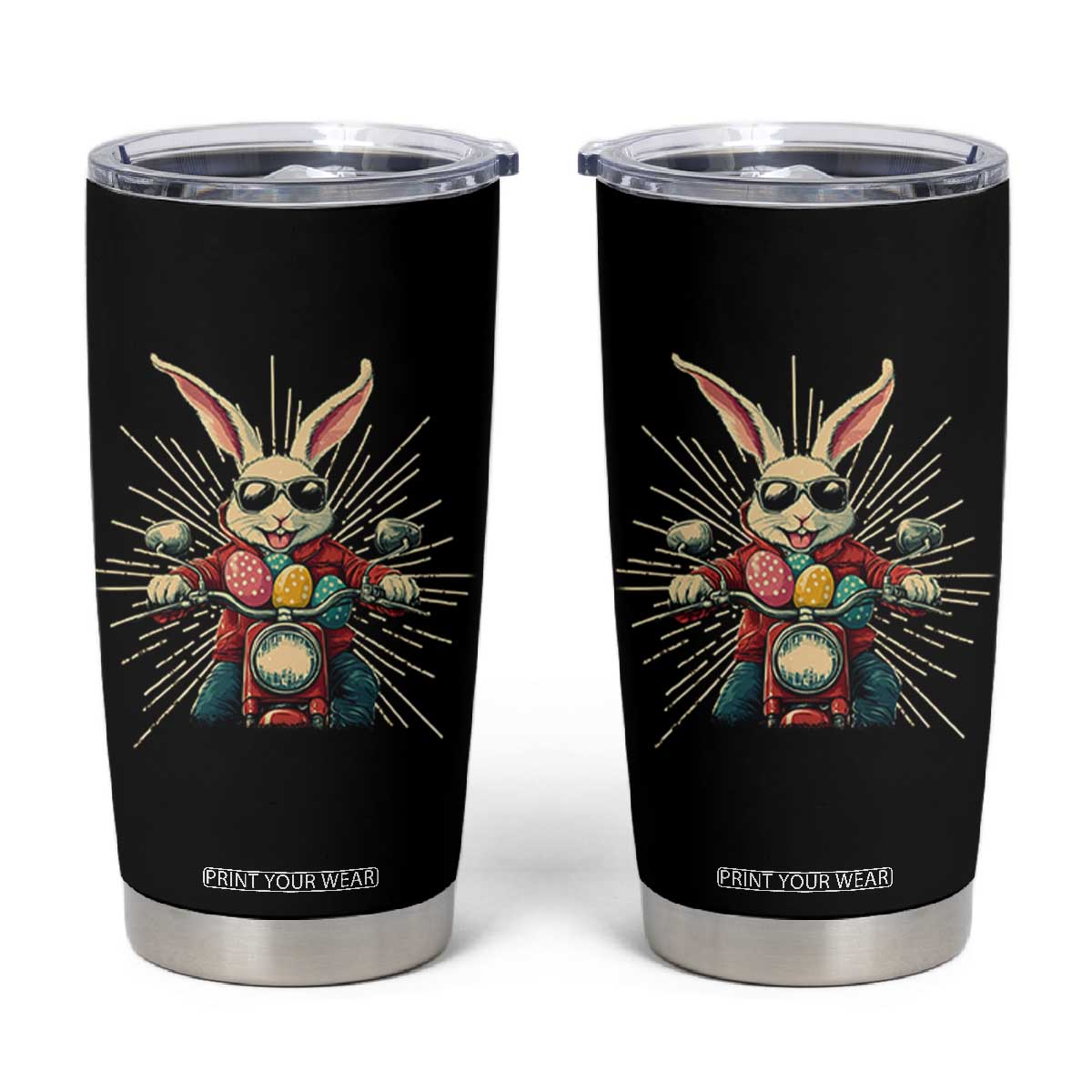 Biker Bunny Tumbler Cup Retro Easter Day Rabbit Ride Motorcycles Motorbike TS10 Black Print Your Wear