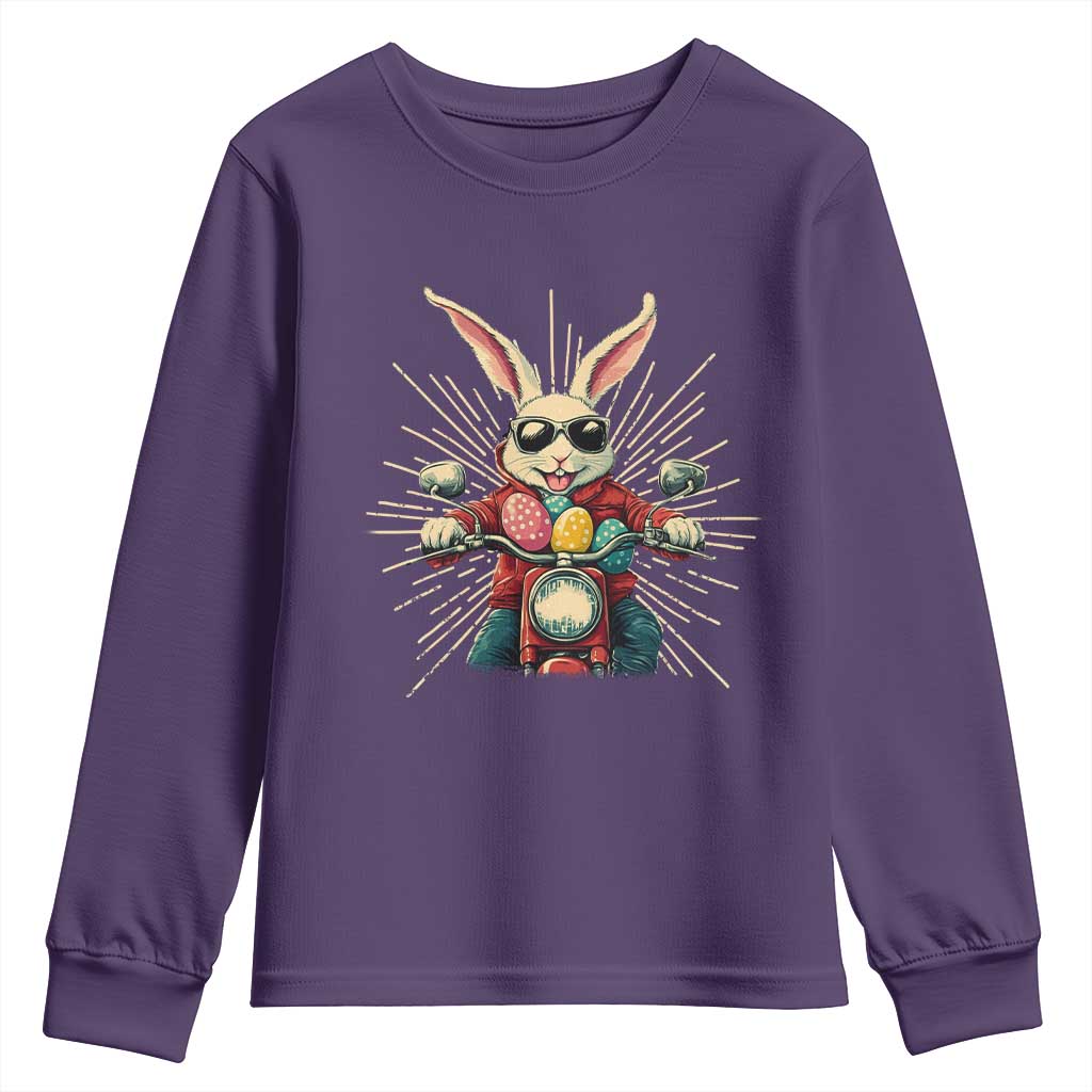Biker Bunny Youth Sweatshirt Retro Easter Day Rabbit Ride Motorcycles Motorbike TS10 Purple Print Your Wear