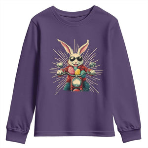 Biker Bunny Youth Sweatshirt Retro Easter Day Rabbit Ride Motorcycles Motorbike TS10 Purple Print Your Wear
