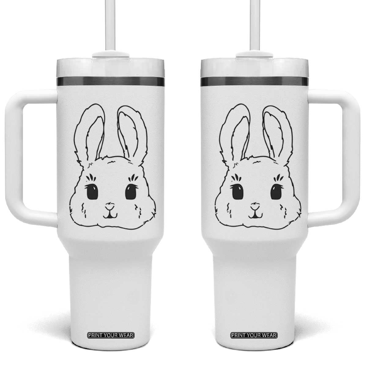Cute Bunny Tumbler With Handle Kawaii Rabbit Happy Easter Day TS10 One Size: 40 oz White Print Your Wear