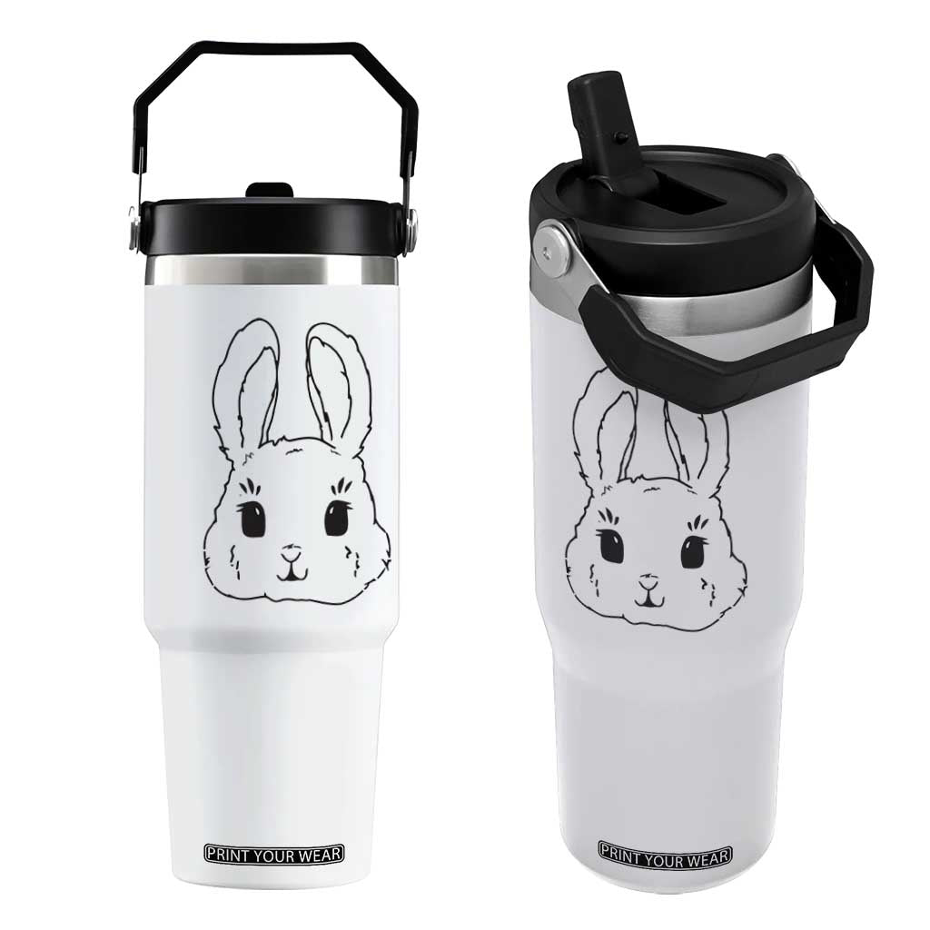 Cute Bunny Flip Straw Tumbler Kawaii Rabbit Happy Easter Day TS10 One Size: 30 oz White Print Your Wear