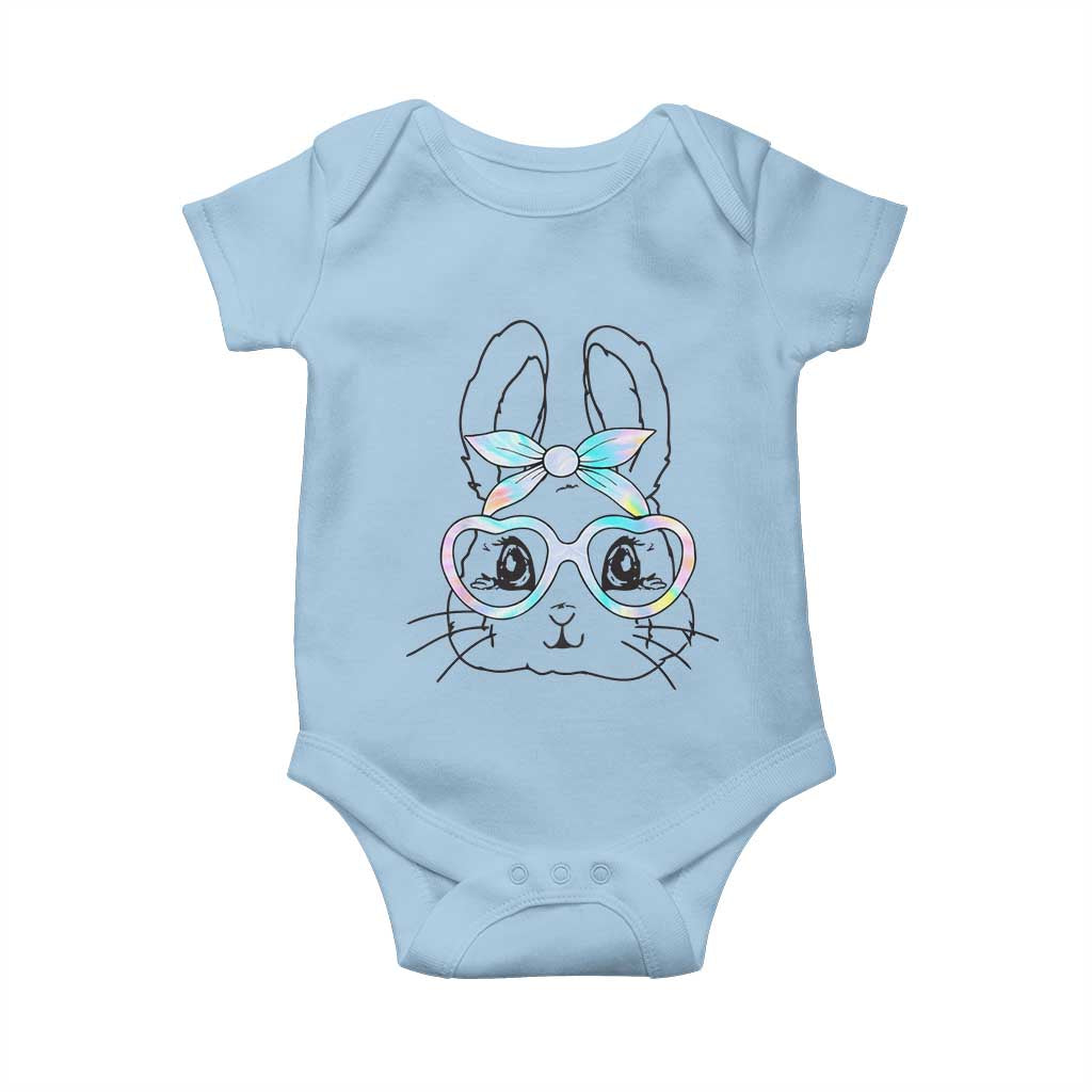 Girls Easter Bunny Baby Onesie Rabbit Face Tie Dye Glasses Happy Easter Day TS10 Light Blue Print Your Wear