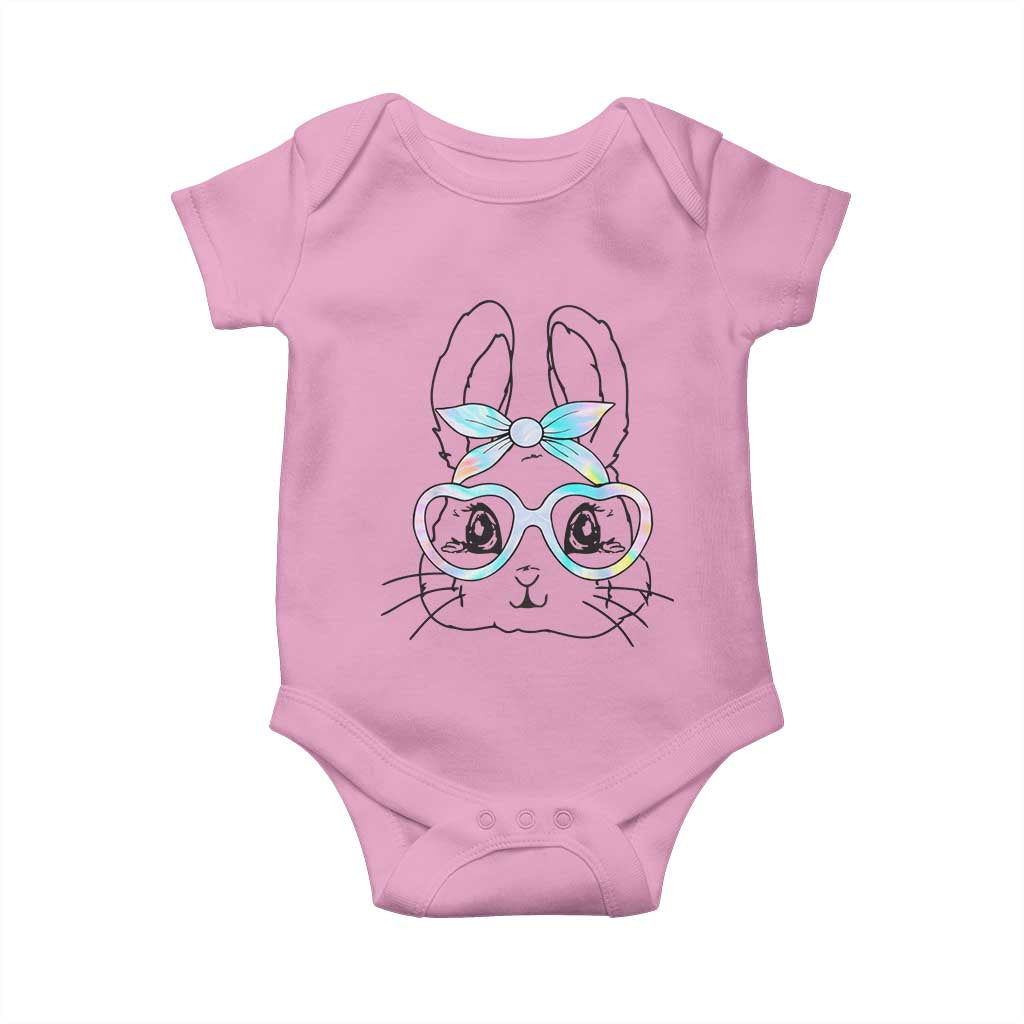 Girls Easter Bunny Baby Onesie Rabbit Face Tie Dye Glasses Happy Easter Day TS10 Light Pink Print Your Wear