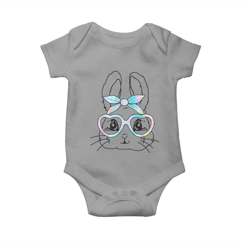 Girls Easter Bunny Baby Onesie Rabbit Face Tie Dye Glasses Happy Easter Day TS10 Sport Gray Print Your Wear
