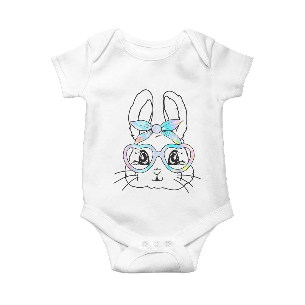 Girls Easter Bunny Baby Onesie Rabbit Face Tie Dye Glasses Happy Easter Day TS10 White Print Your Wear
