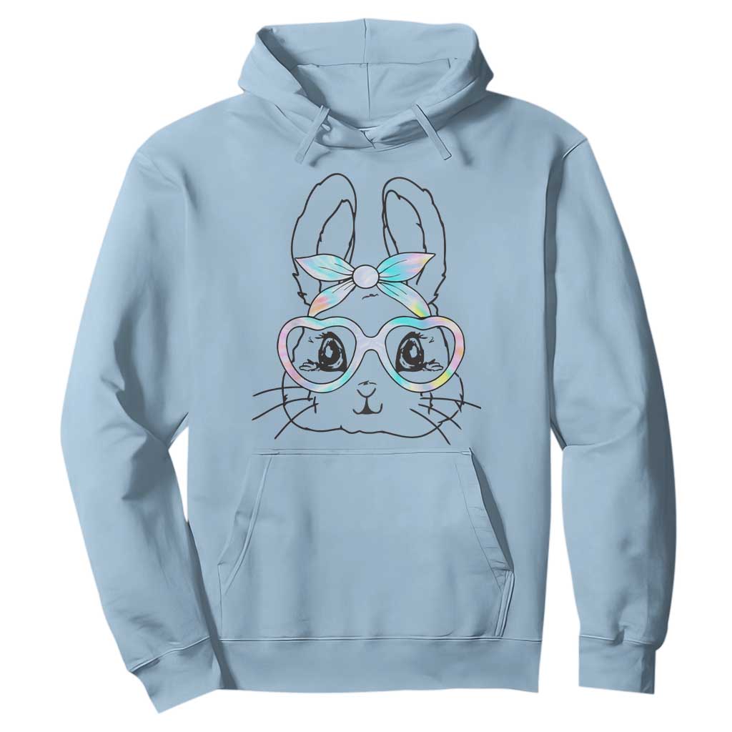 Girls Easter Bunny Hoodie Rabbit Face Tie Dye Glasses Happy Easter Day TS10 Light Blue Print Your Wear