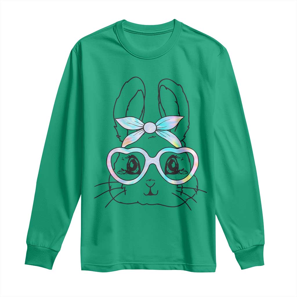Girls Easter Bunny Long Sleeve Shirt Rabbit Face Tie Dye Glasses Happy Easter Day TS10 Irish Green Print Your Wear