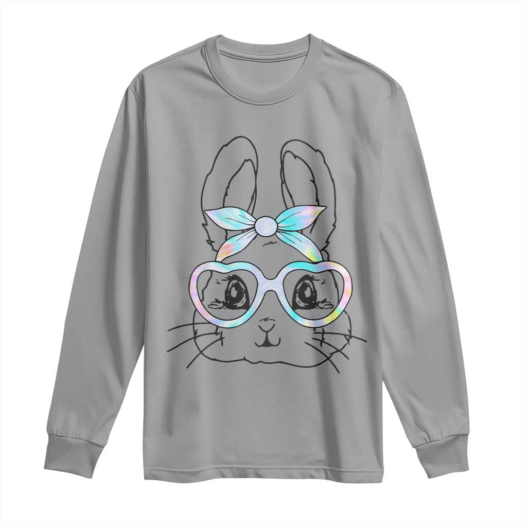 Girls Easter Bunny Long Sleeve Shirt Rabbit Face Tie Dye Glasses Happy Easter Day TS10 Sport Gray Print Your Wear