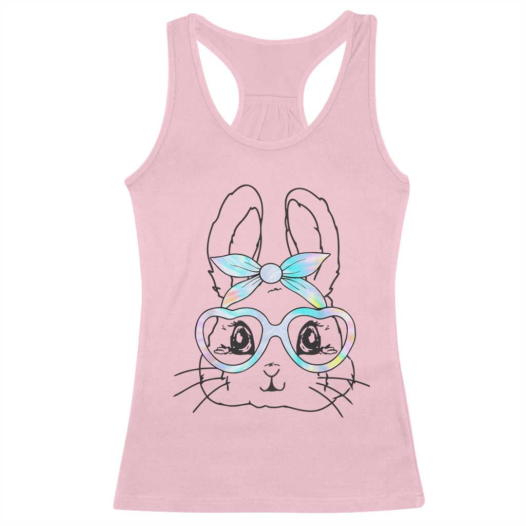 Girls Easter Bunny Racerback Tank Top Rabbit Face Tie Dye Glasses Happy Easter Day TS10 Light Pink Print Your Wear