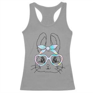 Girls Easter Bunny Racerback Tank Top Rabbit Face Tie Dye Glasses Happy Easter Day TS10 Sport Gray Print Your Wear