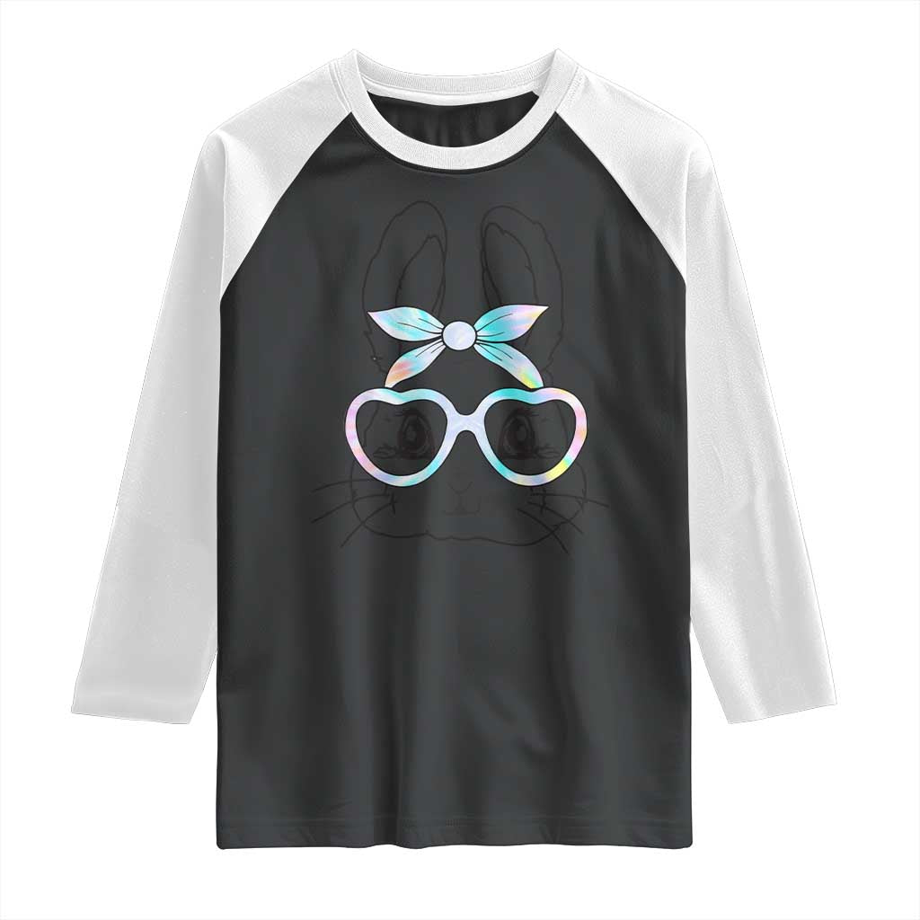 Girls Easter Bunny Raglan Shirt Rabbit Face Tie Dye Glasses Happy Easter Day TS10 Black White Print Your Wear
