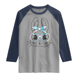 Girls Easter Bunny Raglan Shirt Rabbit Face Tie Dye Glasses Happy Easter Day TS10 Sport Gray Navy Print Your Wear