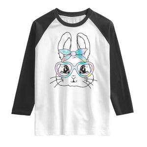 Girls Easter Bunny Raglan Shirt Rabbit Face Tie Dye Glasses Happy Easter Day TS10 White Black Print Your Wear