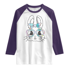 Girls Easter Bunny Raglan Shirt Rabbit Face Tie Dye Glasses Happy Easter Day TS10 White Purple Print Your Wear