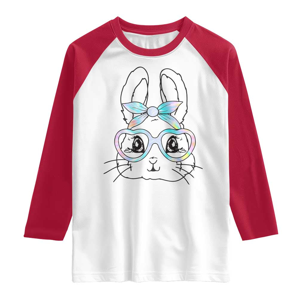 Girls Easter Bunny Raglan Shirt Rabbit Face Tie Dye Glasses Happy Easter Day TS10 White Red Print Your Wear