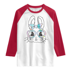 Girls Easter Bunny Raglan Shirt Rabbit Face Tie Dye Glasses Happy Easter Day TS10 White Red Print Your Wear