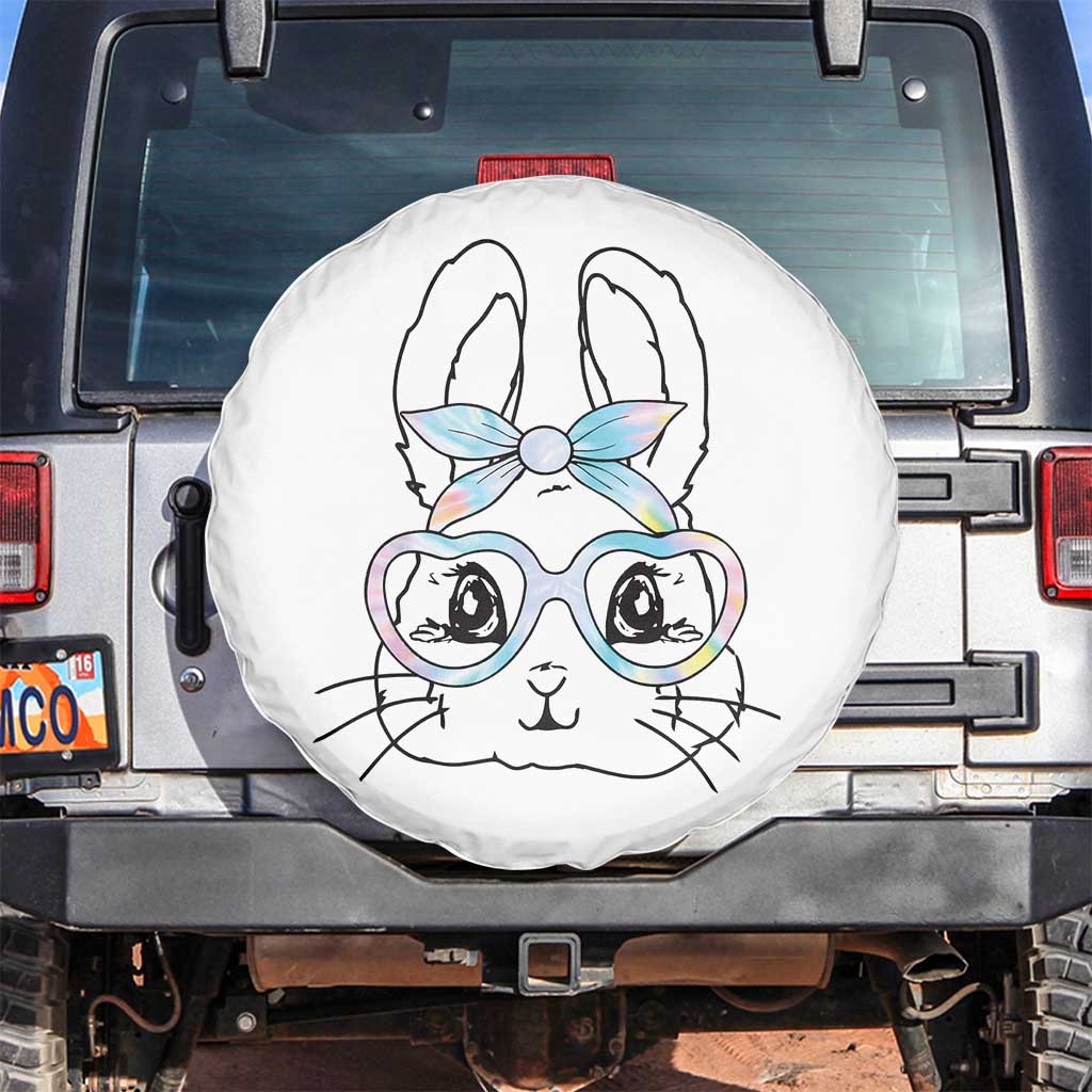 Girls Easter Bunny Spare Tire Cover Rabbit Face Tie Dye Glasses Happy Easter Day TS10 No hole White Print Your Wear