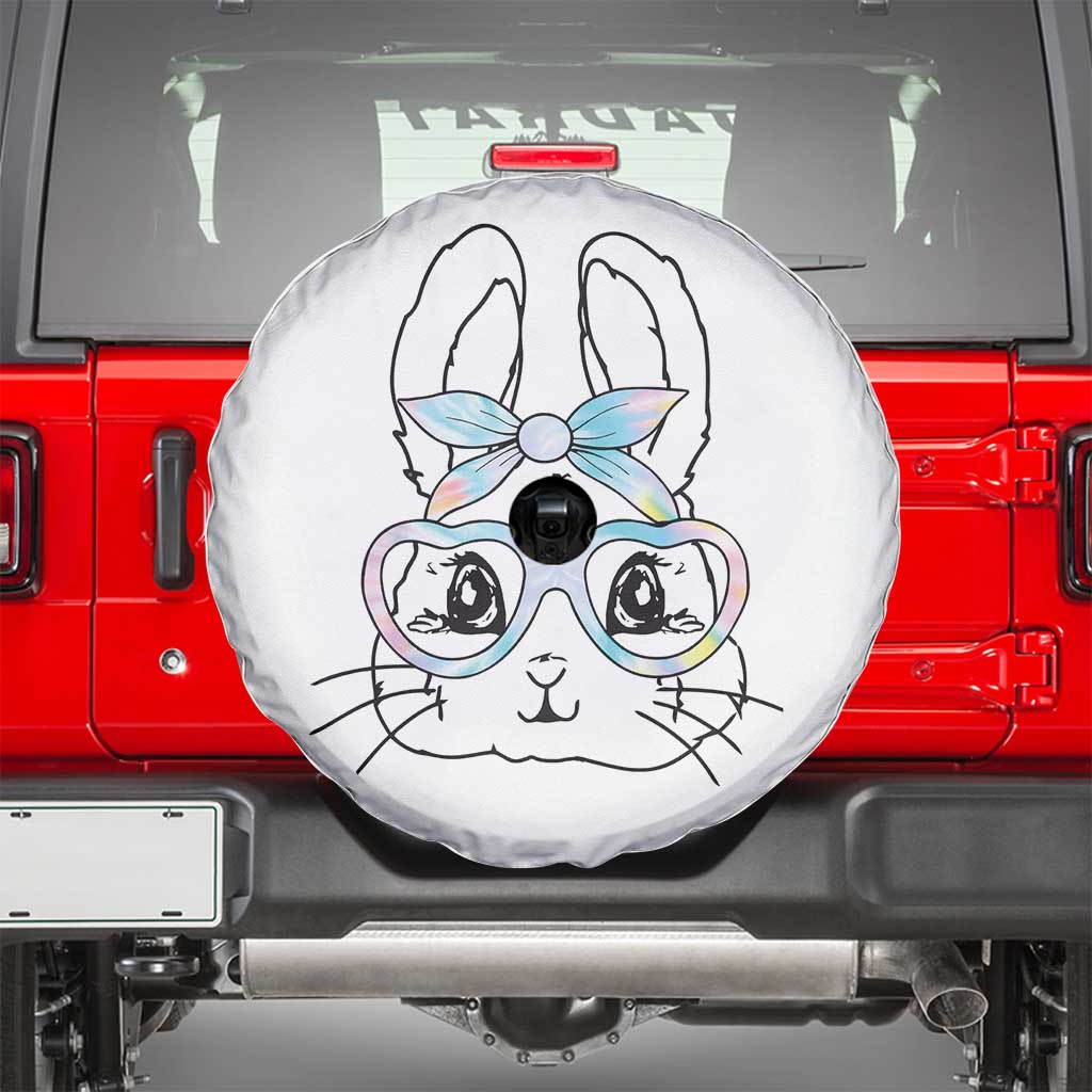 Girls Easter Bunny Spare Tire Cover Rabbit Face Tie Dye Glasses Happy Easter Day TS10 White Print Your Wear