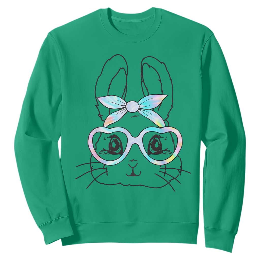 Girls Easter Bunny Sweatshirt Rabbit Face Tie Dye Glasses Happy Easter Day TS10 Irish Green Print Your Wear