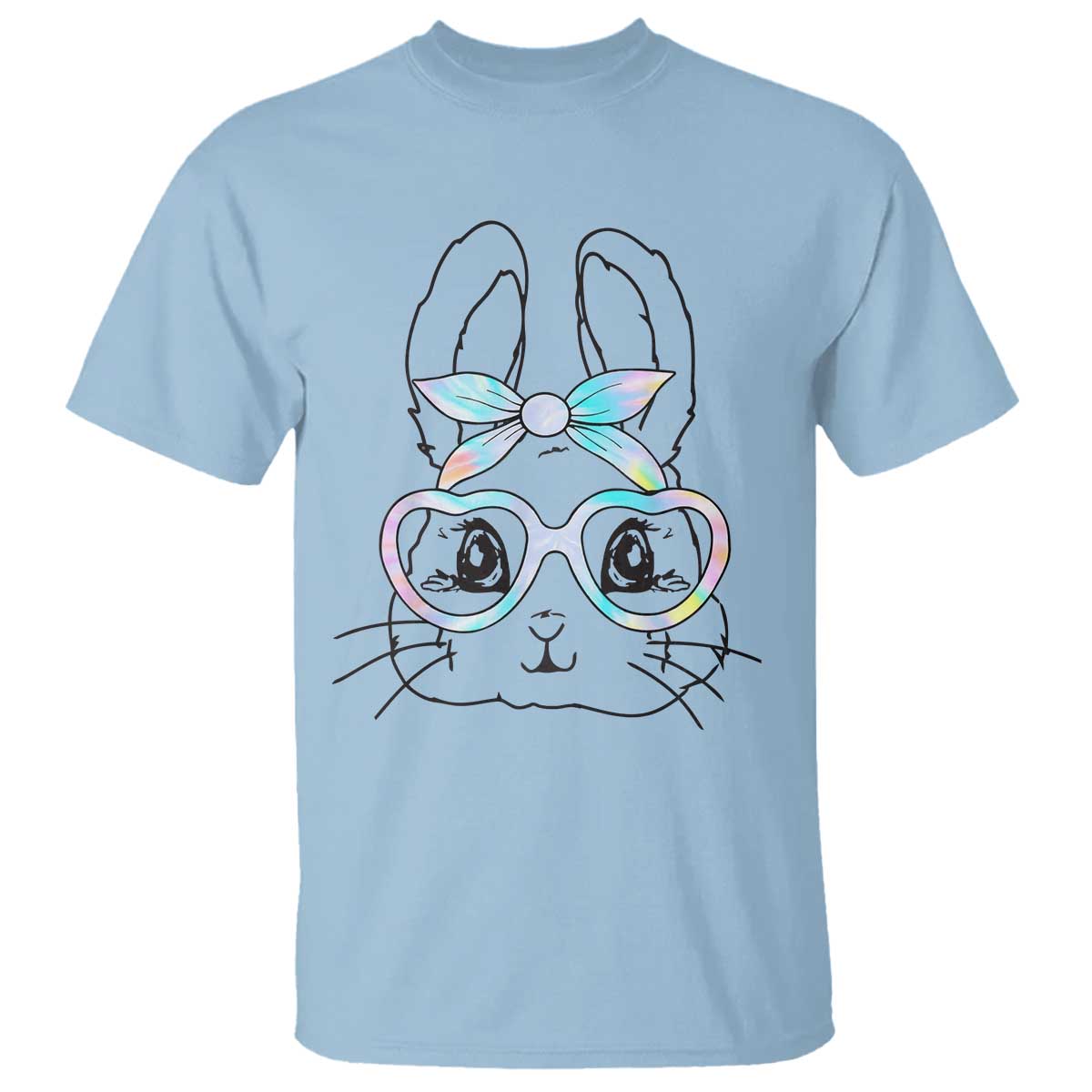 Girls Easter Bunny T Shirt Rabbit Face Tie Dye Glasses Happy Easter Day TS10 Light Blue Print Your Wear