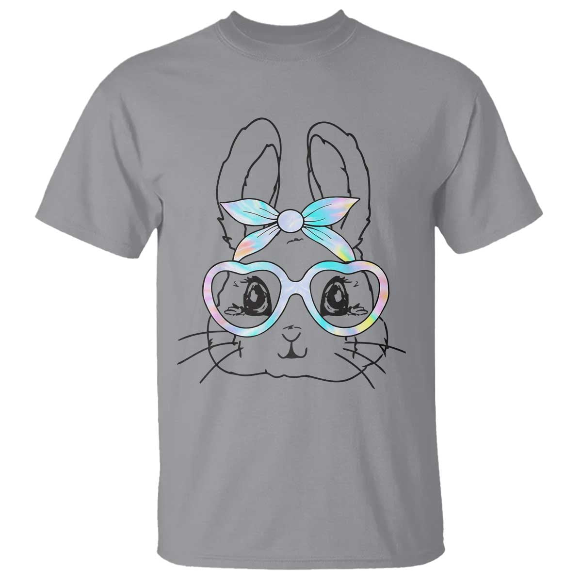 Girls Easter Bunny T Shirt Rabbit Face Tie Dye Glasses Happy Easter Day TS10 Sport Gray Print Your Wear