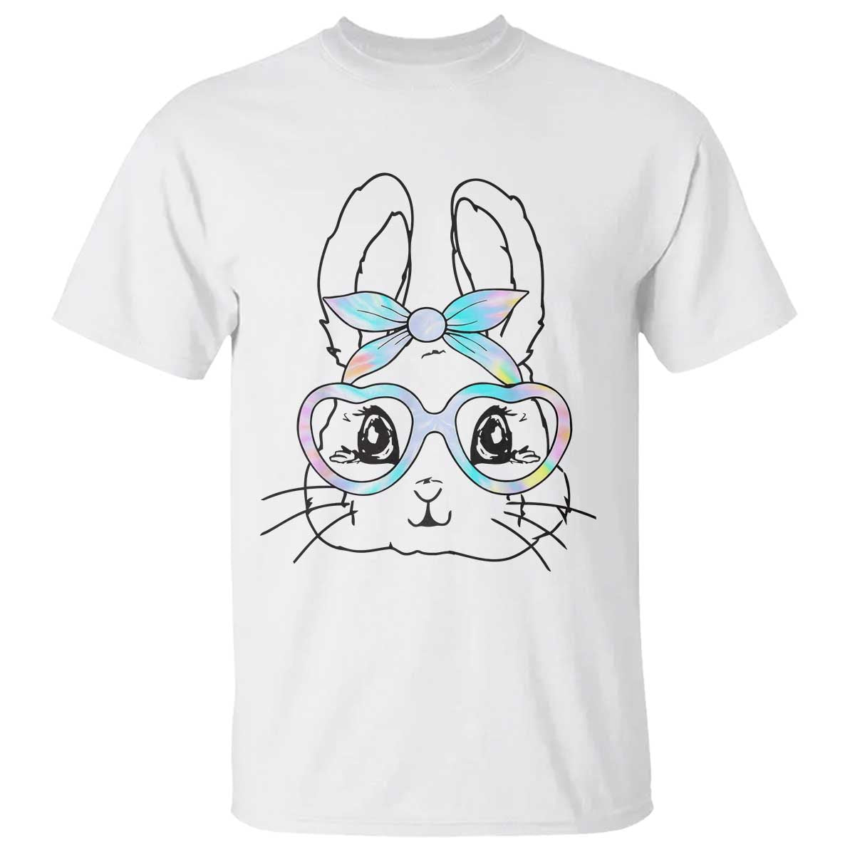 Girls Easter Bunny T Shirt Rabbit Face Tie Dye Glasses Happy Easter Day TS10 White Print Your Wear