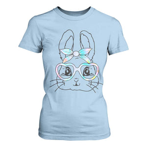 Girls Easter Bunny T Shirt For Women Rabbit Face Tie Dye Glasses Happy Easter Day TS10 Light Blue Print Your Wear