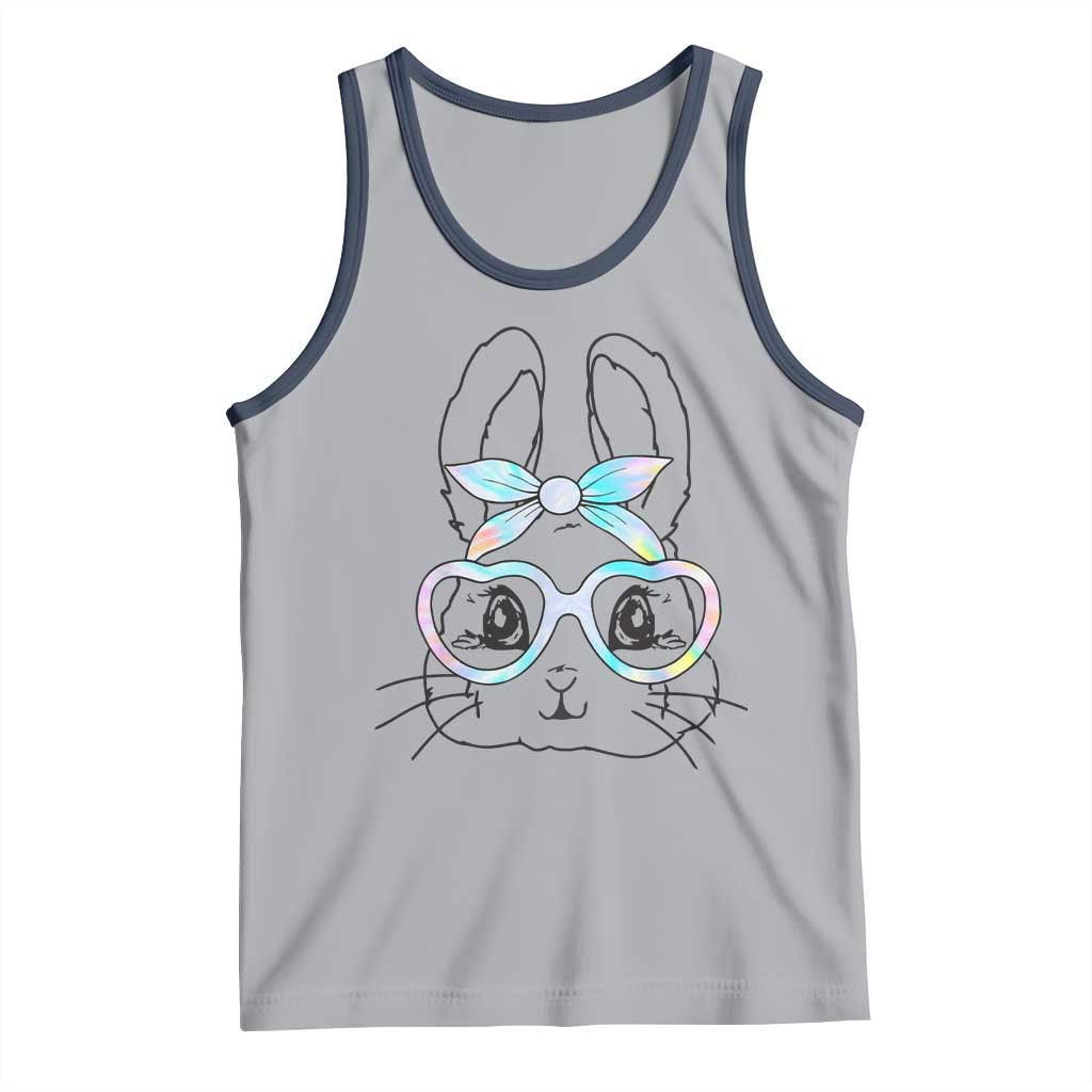 Girls Easter Bunny Tank Top Rabbit Face Tie Dye Glasses Happy Easter Day TS10 Athletic Heather Navy Print Your Wear