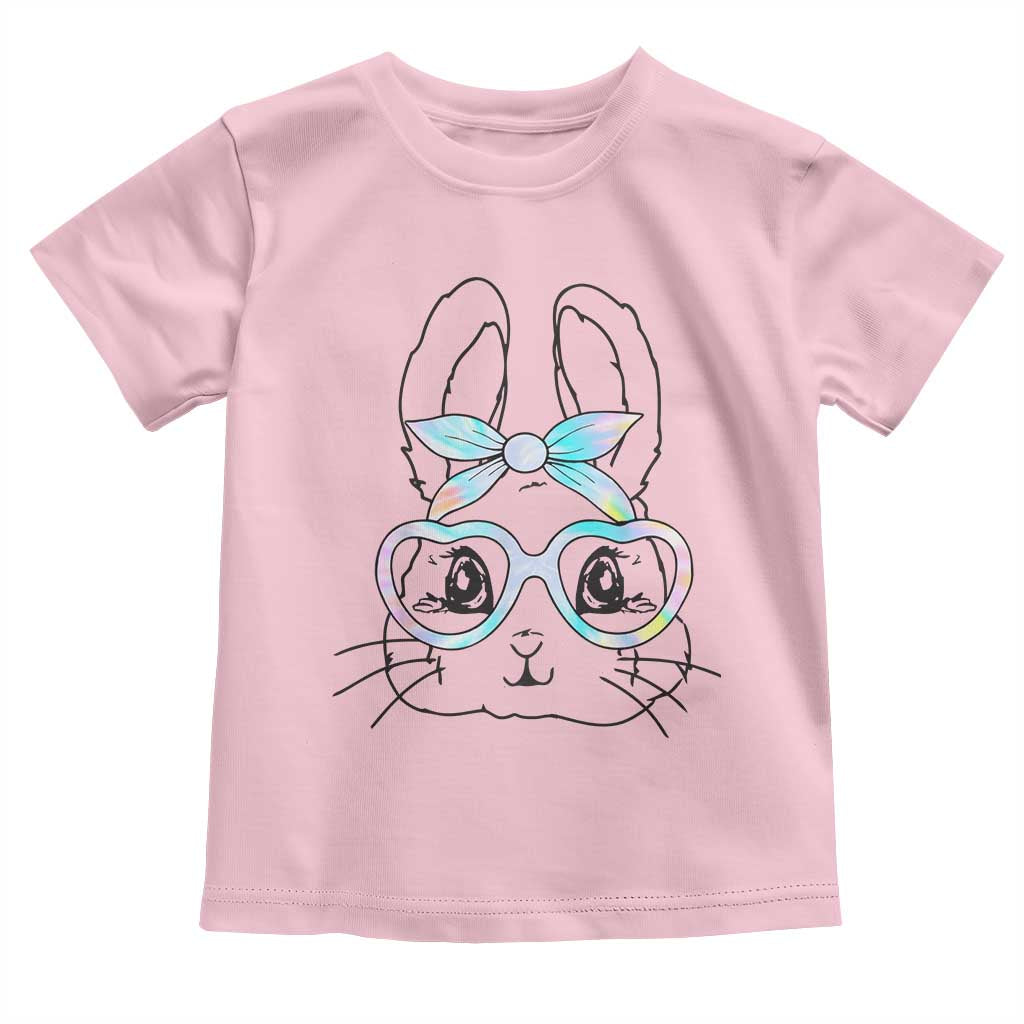 Girls Easter Bunny Toddler T Shirt Rabbit Face Tie Dye Glasses Happy Easter Day TS10 Light Pink Print Your Wear