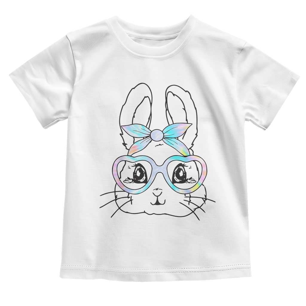 Girls Easter Bunny Toddler T Shirt Rabbit Face Tie Dye Glasses Happy Easter Day TS10 White Print Your Wear