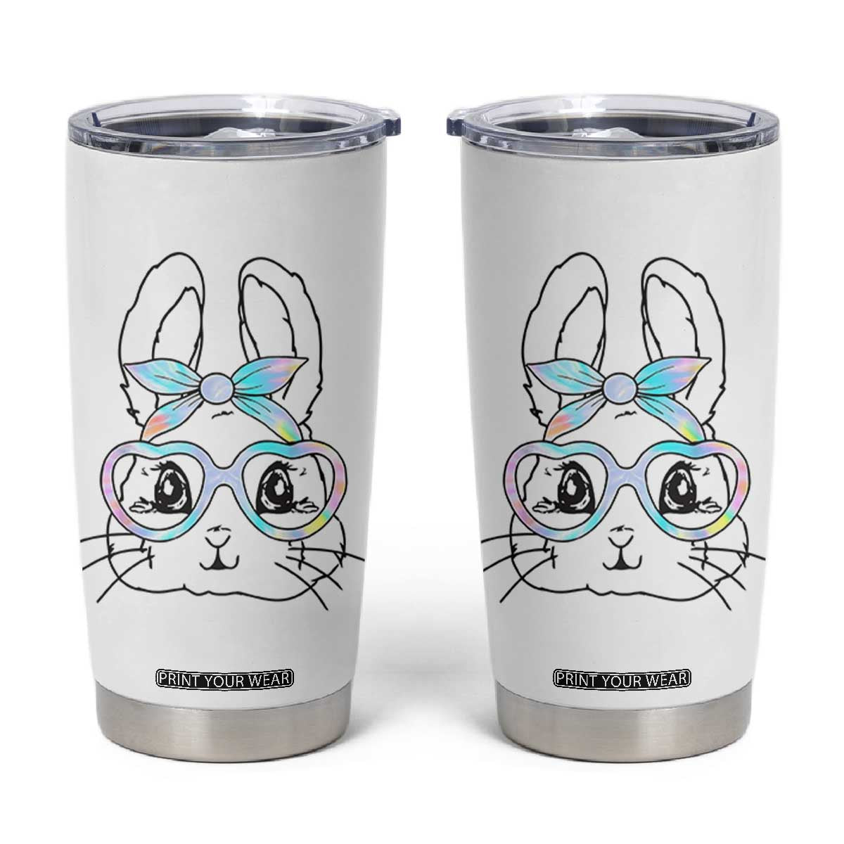 Girls Easter Bunny Tumbler Cup Rabbit Face Tie Dye Glasses Happy Easter Day TS10 White Print Your Wear