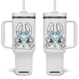 Girls Easter Bunny Tumbler With Handle Rabbit Face Tie Dye Glasses Happy Easter Day TS10 One Size: 40 oz White Print Your Wear