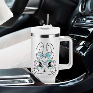 Girls Easter Bunny Tumbler With Handle Rabbit Face Tie Dye Glasses Happy Easter Day TS10 Print Your Wear