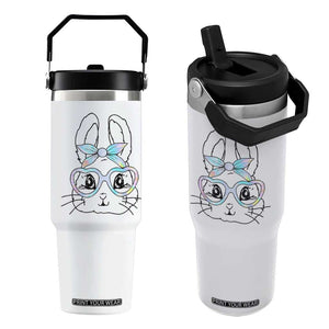 Girls Easter Bunny Flip Straw Tumbler Rabbit Face Tie Dye Glasses Happy Easter Day TS10 One Size: 30 oz White Print Your Wear