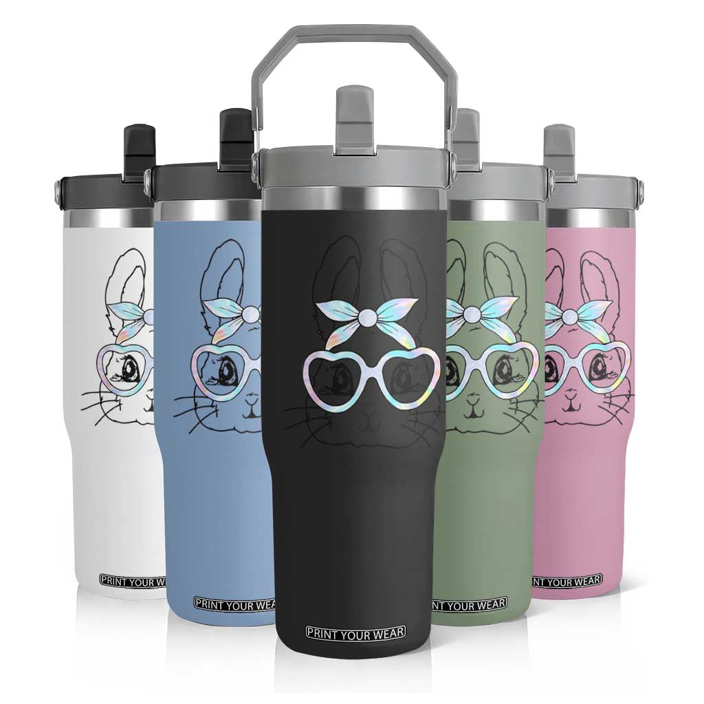 Girls Easter Bunny Flip Straw Tumbler Rabbit Face Tie Dye Glasses Happy Easter Day TS10 Print Your Wear