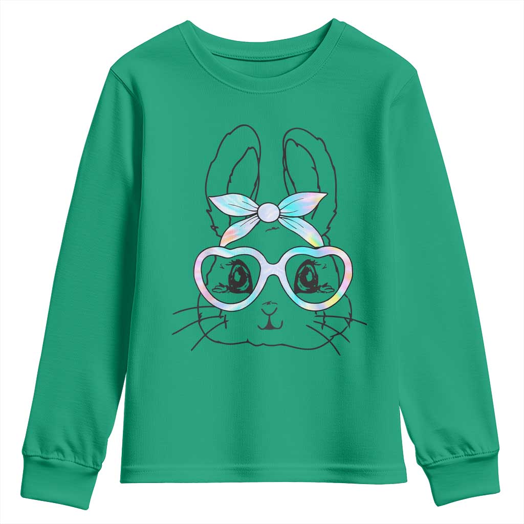 Girls Easter Bunny Youth Sweatshirt Rabbit Face Tie Dye Glasses Happy Easter Day TS10 Irish Green Print Your Wear