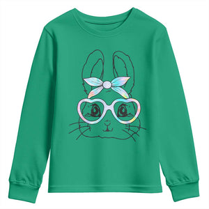 Girls Easter Bunny Youth Sweatshirt Rabbit Face Tie Dye Glasses Happy Easter Day TS10 Irish Green Print Your Wear