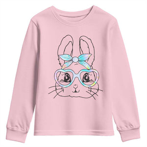 Girls Easter Bunny Youth Sweatshirt Rabbit Face Tie Dye Glasses Happy Easter Day TS10 Light Pink Print Your Wear