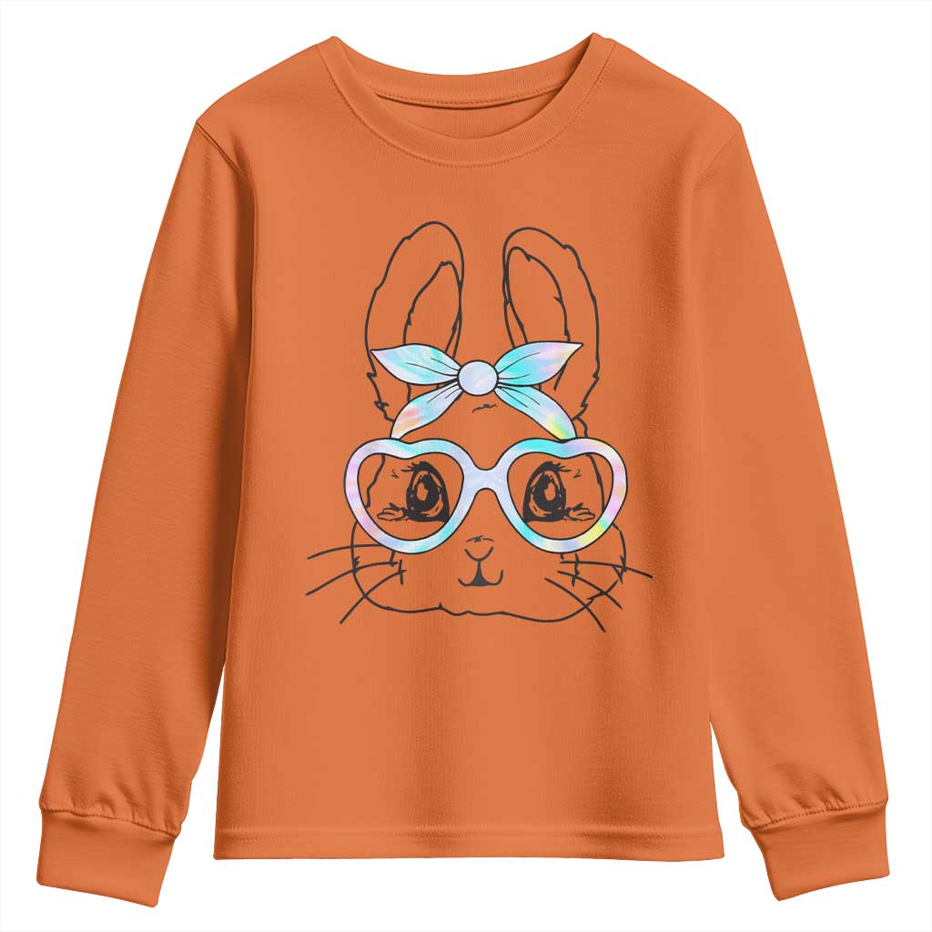 Girls Easter Bunny Youth Sweatshirt Rabbit Face Tie Dye Glasses Happy Easter Day TS10 Orange Print Your Wear
