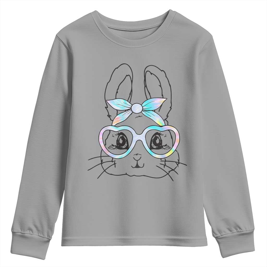 Girls Easter Bunny Youth Sweatshirt Rabbit Face Tie Dye Glasses Happy Easter Day TS10 Sport Gray Print Your Wear