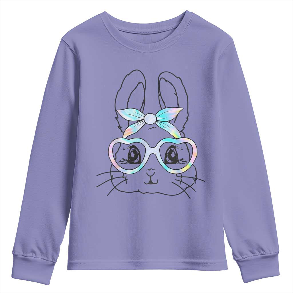 Girls Easter Bunny Youth Sweatshirt Rabbit Face Tie Dye Glasses Happy Easter Day TS10 Violet Print Your Wear