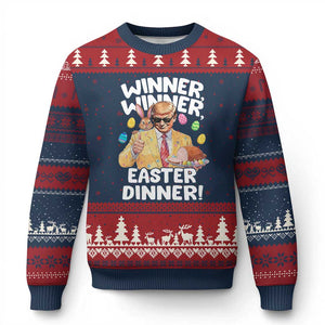 Easter Trump Ugly Christmas Sweater Winner Winner Easter Dinner TS10 Navy Red Print Your Wear