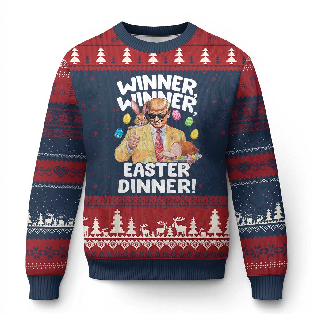 Easter Trump Ugly Christmas Sweater Winner Winner Easter Dinner TS10 Navy Red Print Your Wear