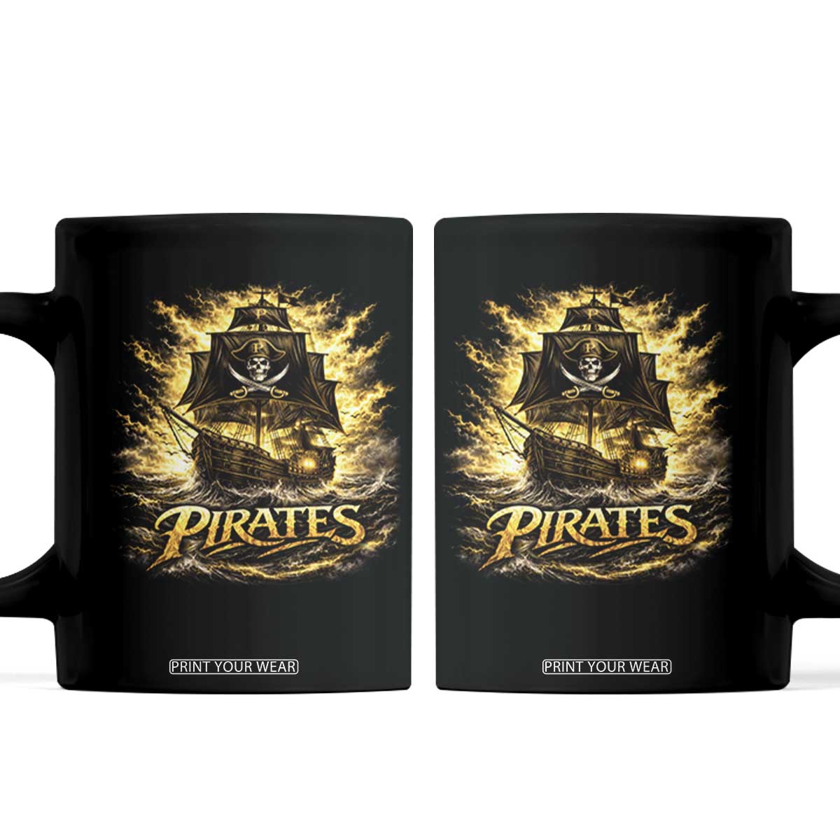 Pirate Lovers Coffee Mug Vintage Golden Pirate Ship Skull Graphic TS10 Black Print Your Wear