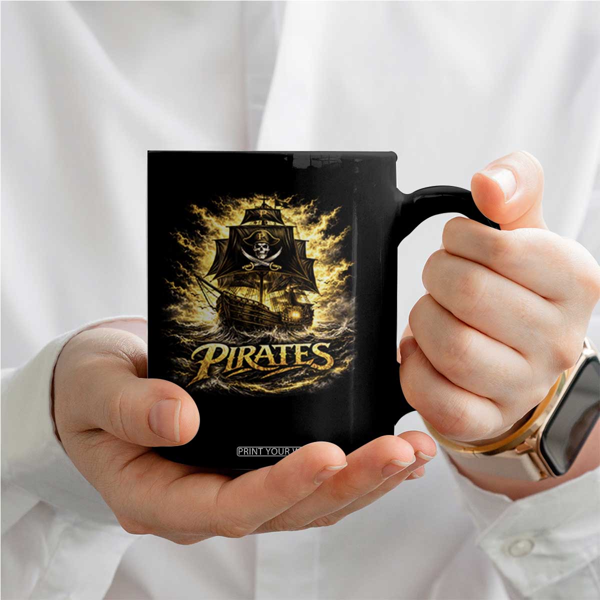 Pirate Lovers Coffee Mug Vintage Golden Pirate Ship Skull Graphic TS10 Print Your Wear