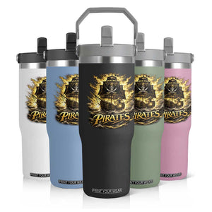 Pirate Lovers Flip Straw Tumbler Vintage Golden Pirate Ship Skull Graphic TS10 Print Your Wear